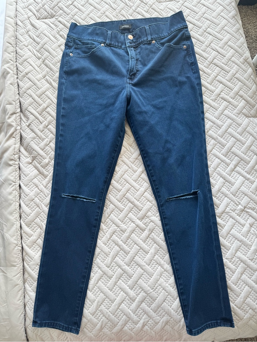 Express Women’s Skinny Jeans in Dark Blue with Knee Slits - Size 12 - Picture 1 of 5